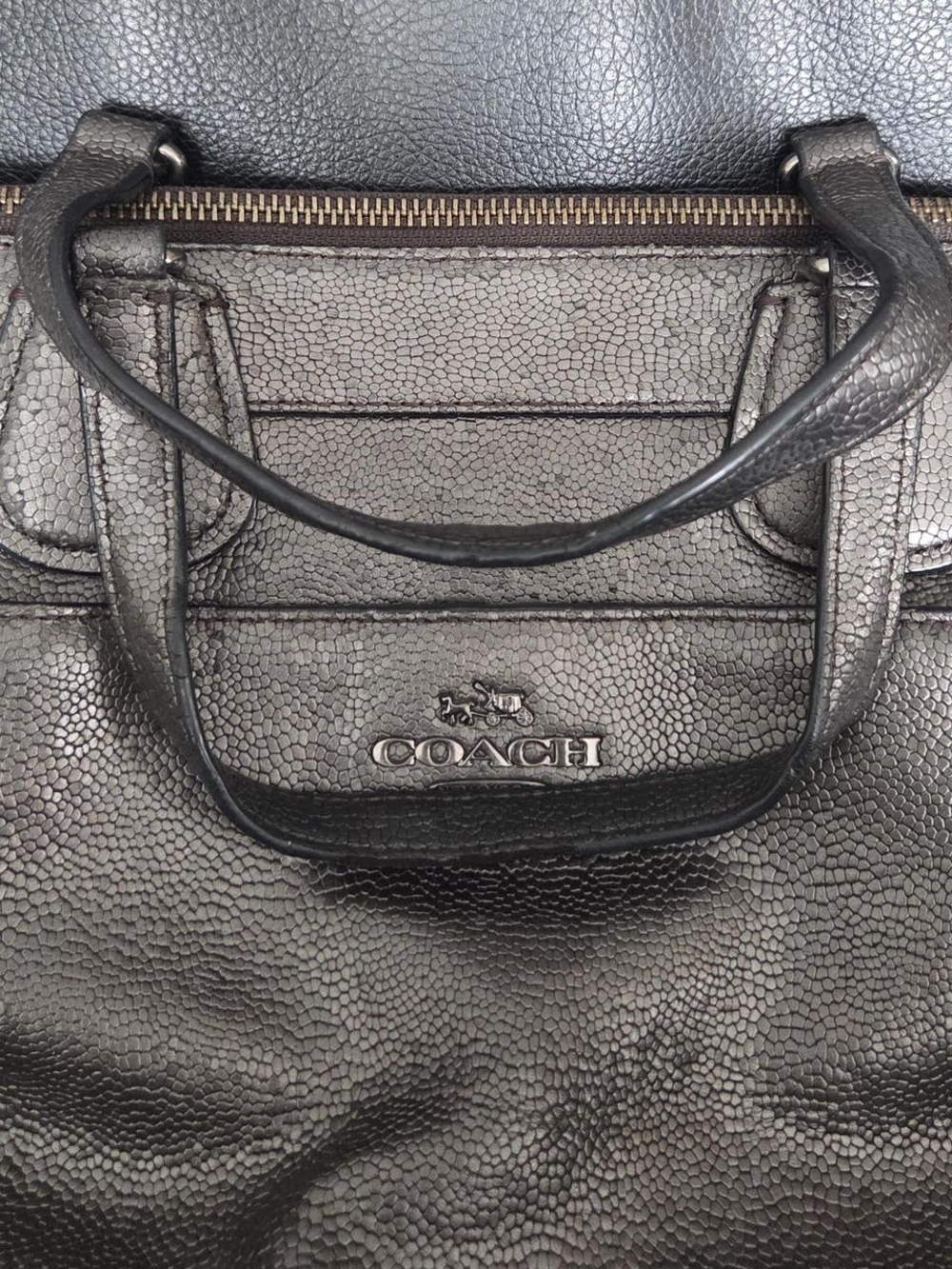 Coach Metallic Pebbled Leather Satchel - Gray Interior - Picture 2 of 6